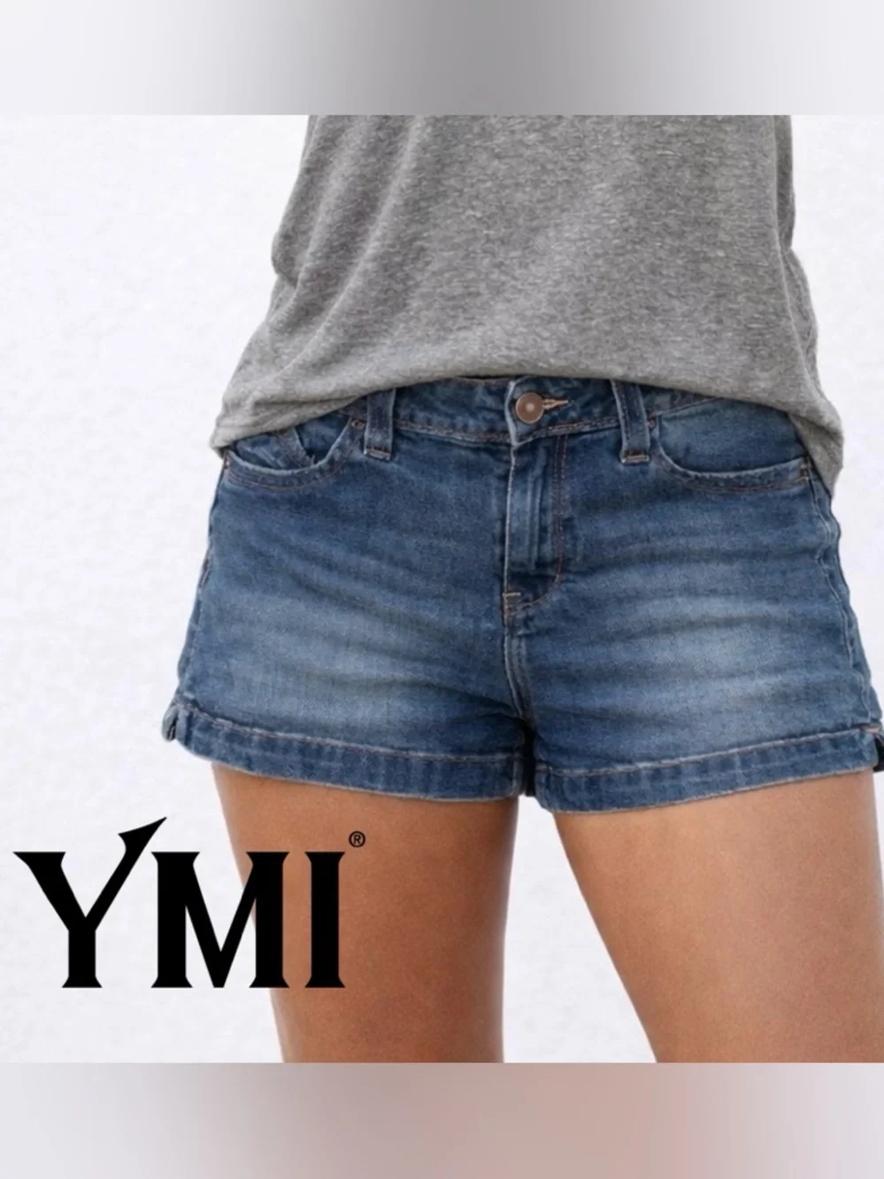 💜🔥💙 YMI Wanna Betta Butt Jean Shorts Size 5/27 Stretch Denim Mid Rise